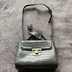 Zara Dark Gray Crocodile-Embossed Crossbody Bag